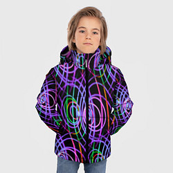 Куртка зимняя для мальчика Неоновые круги и линии - Фиолетовый, цвет: 3D-красный — фото 2