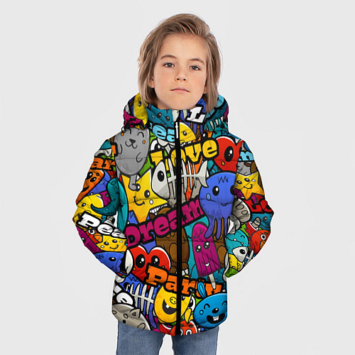 Зимняя куртка для мальчика Красочный паттерн из мультяшных героев / 3D-Красный – фото 3