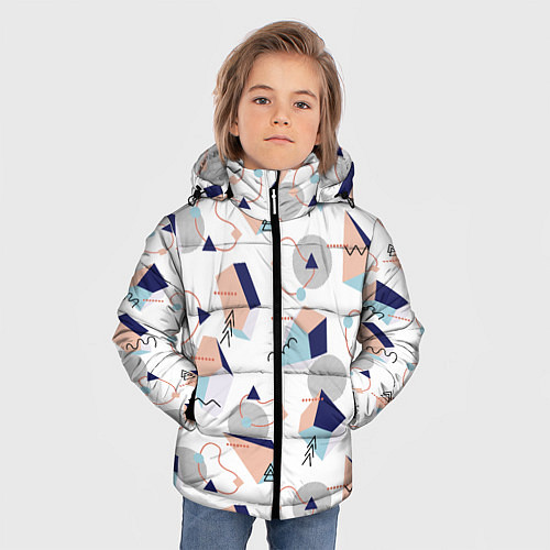 Зимняя куртка для мальчика Многоугольники и Круги / 3D-Светло-серый – фото 3