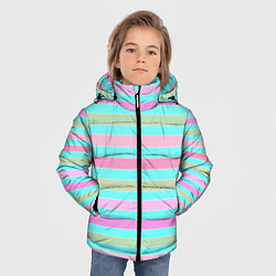 Куртка зимняя для мальчика Pink turquoise stripes horizontal Полосатый узор, цвет: 3D-светло-серый — фото 2