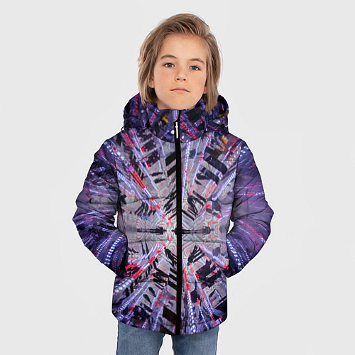 Зимняя куртка для мальчика Неоновый абстрактный коридор - Фиолетовый / 3D-Красный – фото 3