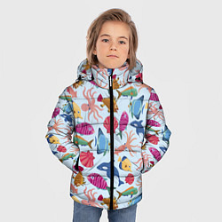 Куртка зимняя для мальчика Паттерн из морских жителей Лето, цвет: 3D-черный — фото 2