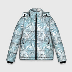 Куртка зимняя для мальчика Голубые листья пальмы на белом, цвет: 3D-светло-серый