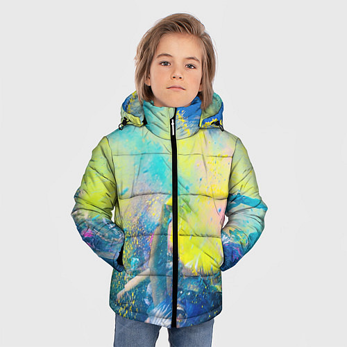 Зимняя куртка для мальчика Абстрактные краски и люди - Жёлтый / 3D-Красный – фото 3