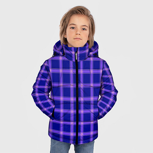 Зимняя куртка для мальчика Фиолетовый клетчатый узор / 3D-Светло-серый – фото 3