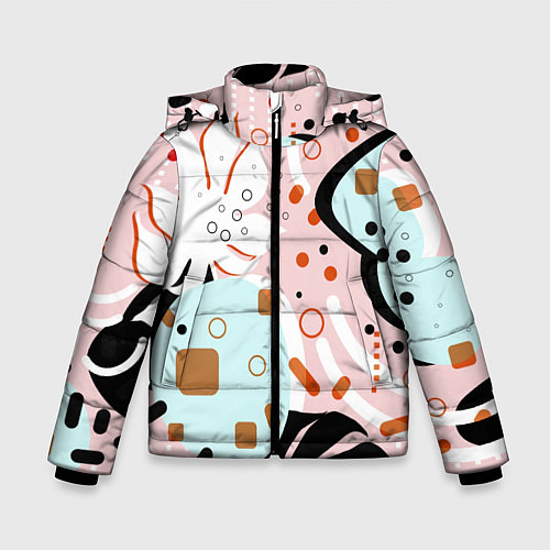 Зимняя куртка для мальчика Абстрактные фигуры с пальмовыми листами на розовом / 3D-Черный – фото 1