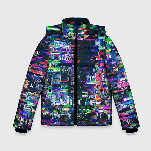 Зимняя куртка для мальчика Ночной город - glitch / 3D-Черный – фото 1