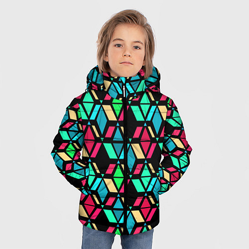 Зимняя куртка для мальчика Геометрические фигуры темная текстура / 3D-Красный – фото 3