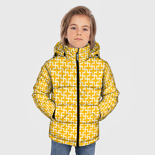 Зимняя куртка для мальчика Белые крестики на желтом фоне / 3D-Светло-серый – фото 3