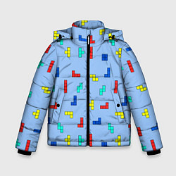 Куртка зимняя для мальчика Тетрис на голубом фоне, цвет: 3D-красный