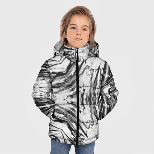 Зимняя куртка для мальчика Черно-белый абстрактный узор Трио / 3D-Светло-серый – фото 3
