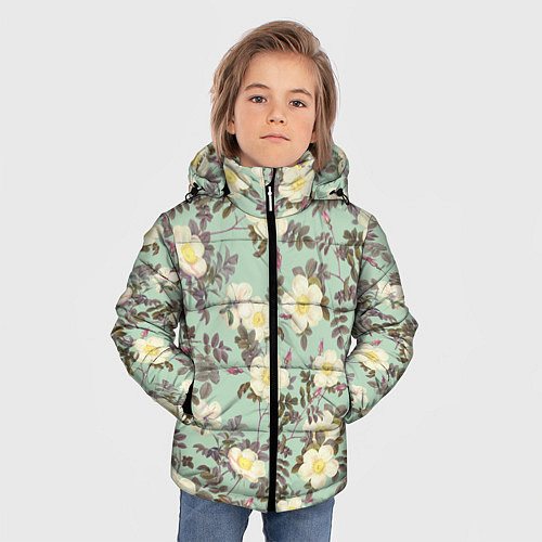 Зимняя куртка для мальчика Цветы Дикий Шиповник / 3D-Красный – фото 3