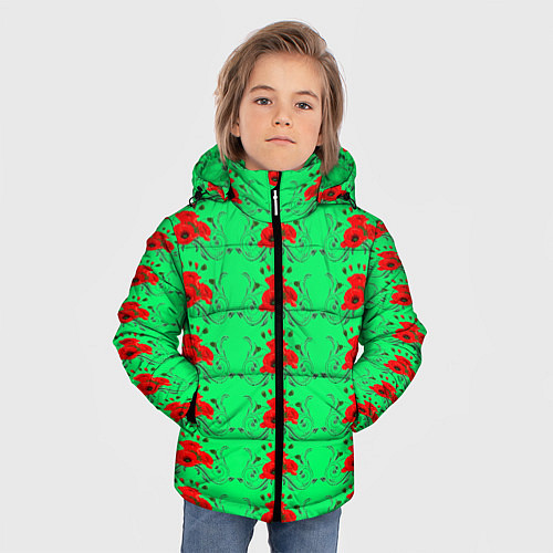 Зимняя куртка для мальчика Blooming red poppies / 3D-Светло-серый – фото 3
