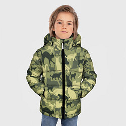 Куртка зимняя для мальчика Кошачий камуфляж в зеленой гамме, цвет: 3D-черный — фото 2