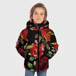 Куртка зимняя для мальчика Цветы Нарисованные Розы На Чёрном Фоне, цвет: 3D-светло-серый — фото 2