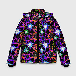 Куртка зимняя для мальчика Неоновые звезды на черном, цвет: 3D-светло-серый