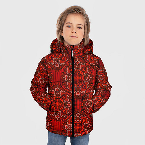 Зимняя куртка для мальчика Красные абстрактные круглые узоры / 3D-Светло-серый – фото 3