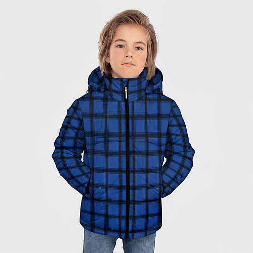 Зимняя куртка для мальчика Крупная темно-синяя клетка / 3D-Светло-серый – фото 3