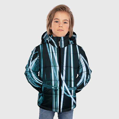 Зимняя куртка для мальчика Неоновые белые фонари во тьме / 3D-Светло-серый – фото 3