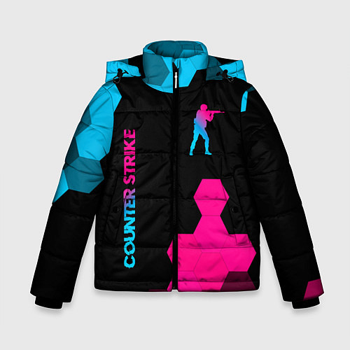 Зимняя куртка для мальчика Counter Strike - neon gradient: символ и надпись в / 3D-Черный – фото 1