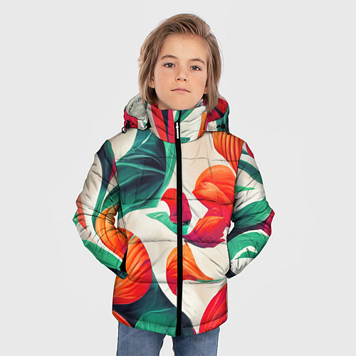 Зимняя куртка для мальчика Элегантный цветочный орнамент / 3D-Красный – фото 3