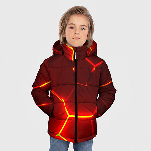 Зимняя куртка для мальчика Красные неоновые геометрические плиты / 3D-Красный – фото 3
