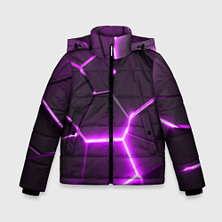 Куртка зимняя для мальчика Фиолетовые неоновые геометрические плиты, цвет: 3D-черный