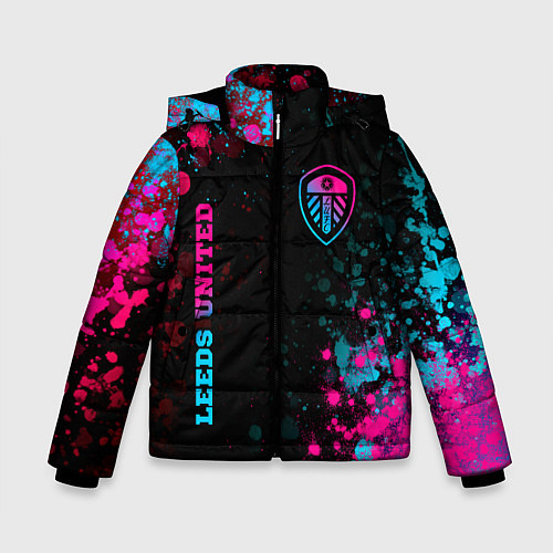 Зимняя куртка для мальчика Leeds United - neon gradient: символ и надпись вер / 3D-Черный – фото 1