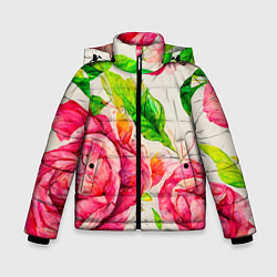 Куртка зимняя для мальчика Яркие выразительные розы, цвет: 3D-черный