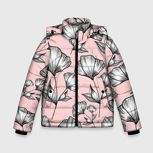Зимняя куртка для мальчика Графичные цветы на пудровом фоне / 3D-Черный – фото 1