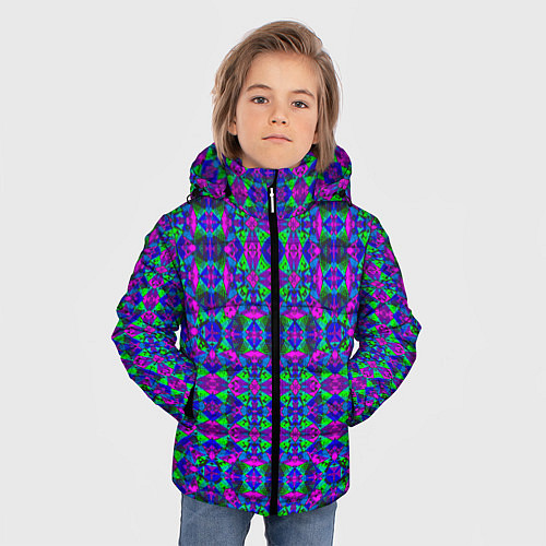 Зимняя куртка для мальчика Калейдоскопический неоновый узор / 3D-Светло-серый – фото 3