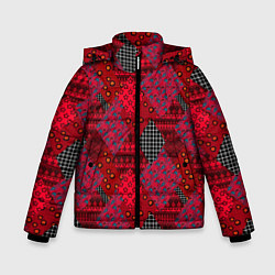 Зимняя куртка для мальчика Красный лоскутный узор пэчворк