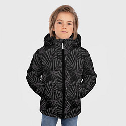 Куртка зимняя для мальчика Белые контуры тропических листьев на черном, цвет: 3D-черный — фото 2