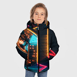 Куртка зимняя для мальчика Неоновые огни на геометрических поверхностях, цвет: 3D-светло-серый — фото 2
