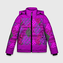 Куртка зимняя для мальчика Малиновый комбинированный узор пэчворк, цвет: 3D-светло-серый