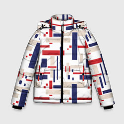 Куртка зимняя для мальчика Геометрический узор Орион красно-синий на белом, цвет: 3D-светло-серый
