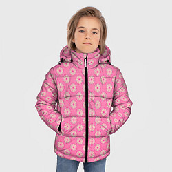Куртка зимняя для мальчика Белые цветочки на розовом фоне, цвет: 3D-светло-серый — фото 2