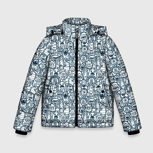 Зимняя куртка для мальчика Монстрики с антенками / 3D-Светло-серый – фото 1