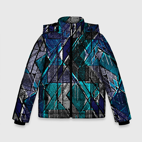 Зимняя куртка для мальчика Сине - черная гранжевая абстракция / 3D-Светло-серый – фото 1