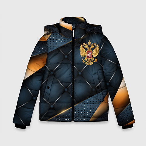 Зимняя куртка для мальчика Золотой герб России на объемном фоне / 3D-Светло-серый – фото 1