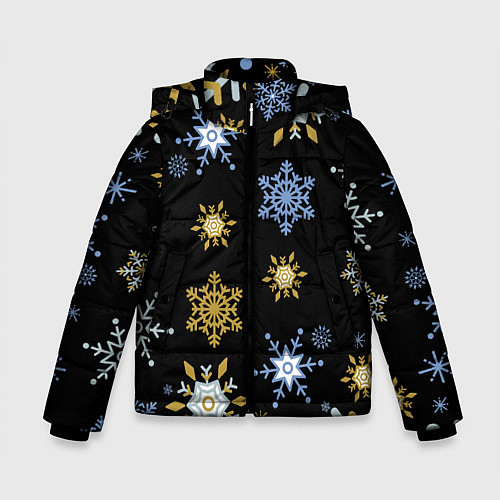 Зимняя куртка для мальчика Новый год снежинки на чёрном фоне / 3D-Черный – фото 1