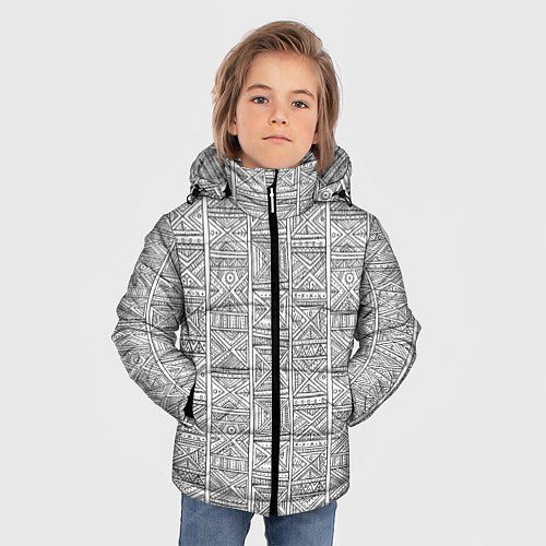 Зимняя куртка для мальчика Орнамент треугольник / 3D-Светло-серый – фото 3