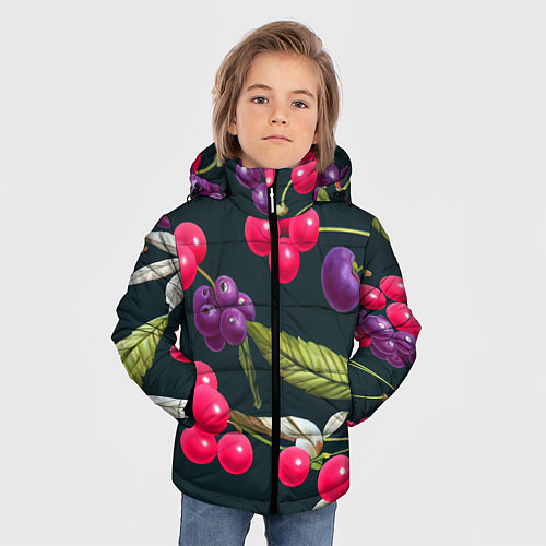 Зимняя куртка для мальчика Ягодки нарисованные / 3D-Светло-серый – фото 3