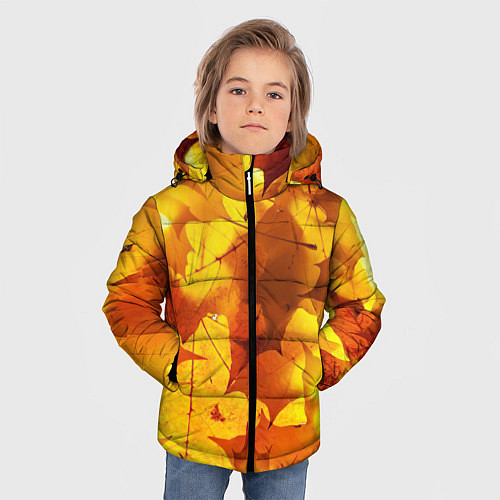 Зимняя куртка для мальчика Осенние золотые листья / 3D-Светло-серый – фото 3