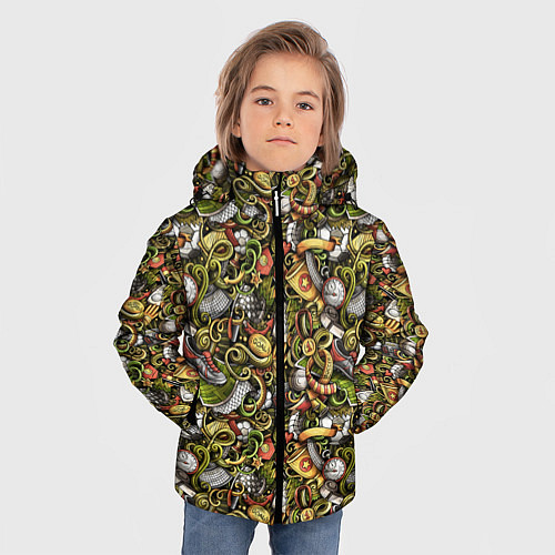 Зимняя куртка для мальчика Футбольные бутсы и кубок / 3D-Светло-серый – фото 3