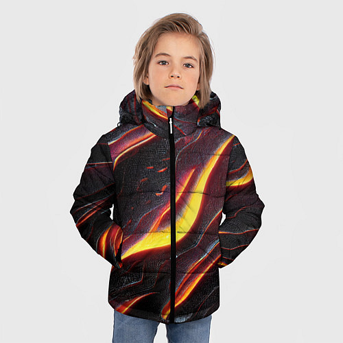 Зимняя куртка для мальчика Огонь сквозь расколы в плите как магическая лава / 3D-Красный – фото 3