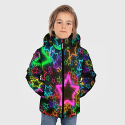 Куртка зимняя для мальчика Большие неоновые звезды, цвет: 3D-черный — фото 2