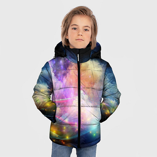 Зимняя куртка для мальчика Светящиеся точки и дым / 3D-Светло-серый – фото 3
