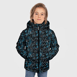 Куртка зимняя для мальчика Знаки зодиака и звезды на сине- черном фоне, цвет: 3D-светло-серый — фото 2