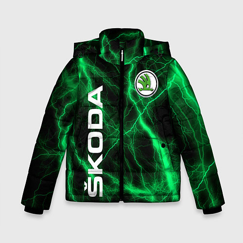 Зимняя куртка для мальчика Шкода зеленые молнии / 3D-Черный – фото 1
